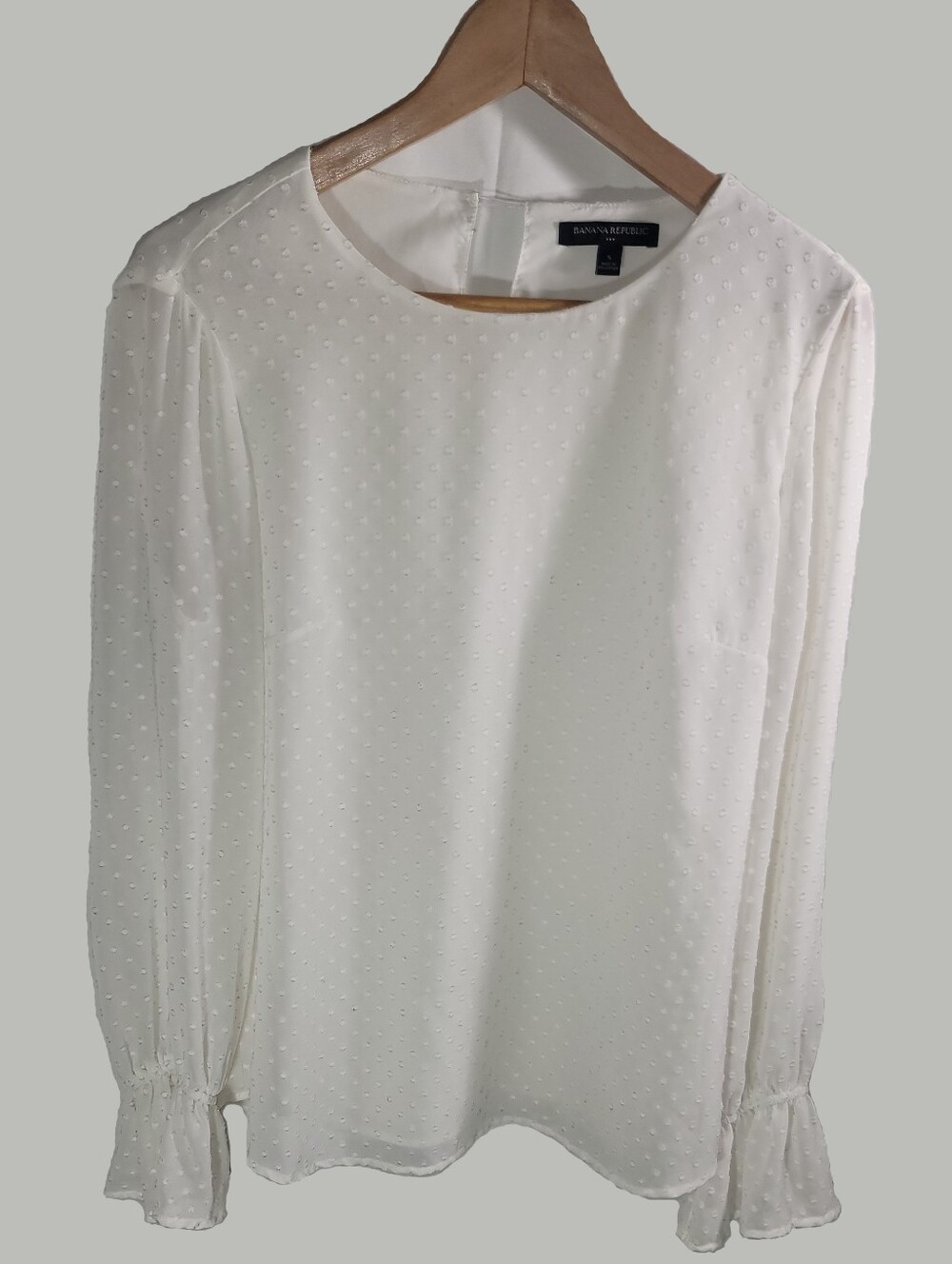 Banana Republic Cream Swiss Dot Ruffle Cuff Blouse
